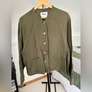 Flax 100% Linen Olive Button Front Jacket Medium